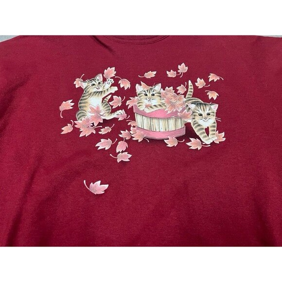 Vintage 90s Morning Sun Kittens Cats Fall Leaves Sweatshirt Size Large - Picture 2 of 7